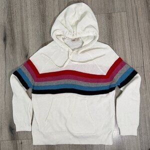 Faherty Throwback Hoodie Striped White Cotton Cashmere Sweater - Size Small $178